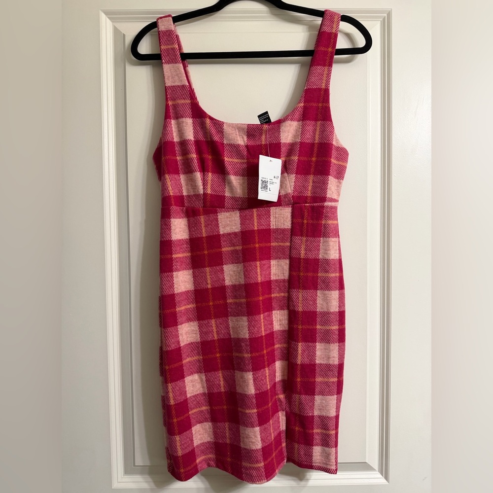 Forever 21 Pink and Red Plaid Sweater Material Mini Dress